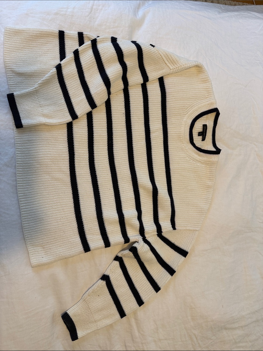 Banana Republic Cream and Black Striped Crewneck Sweater